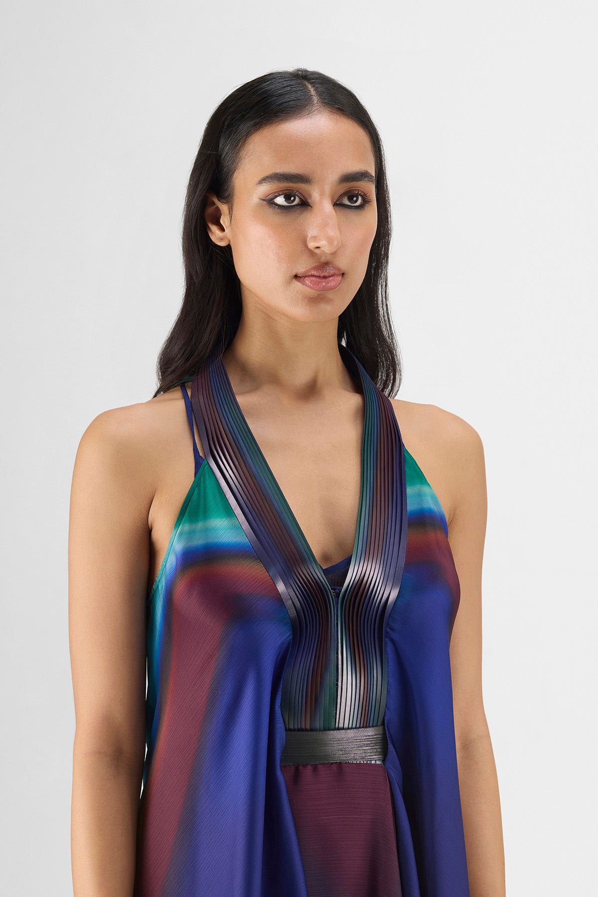 PLEATED WATERCOLOR FLUID DRESS