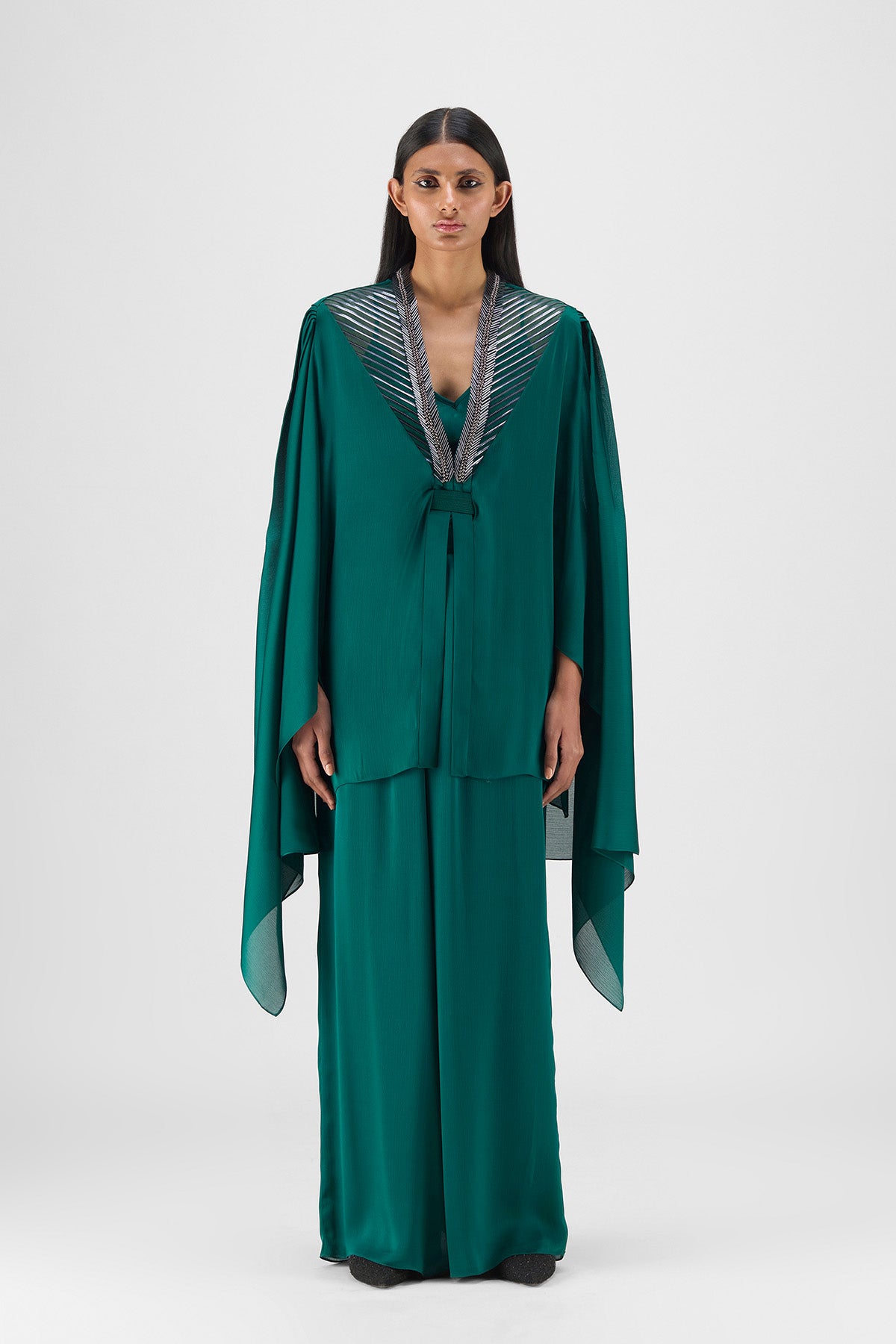 BEADED METALLIC STRUCTURED CAPE
