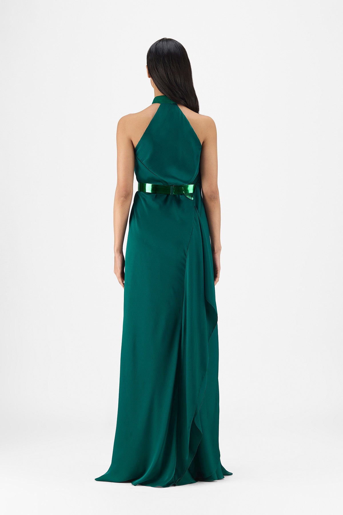 METALLIC HALTER FLUID DRESS