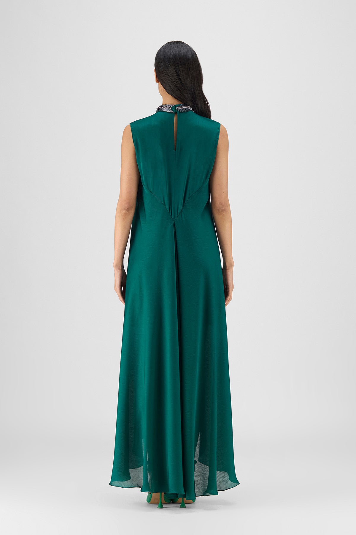 BEADED METALLIC PANELED DRESS