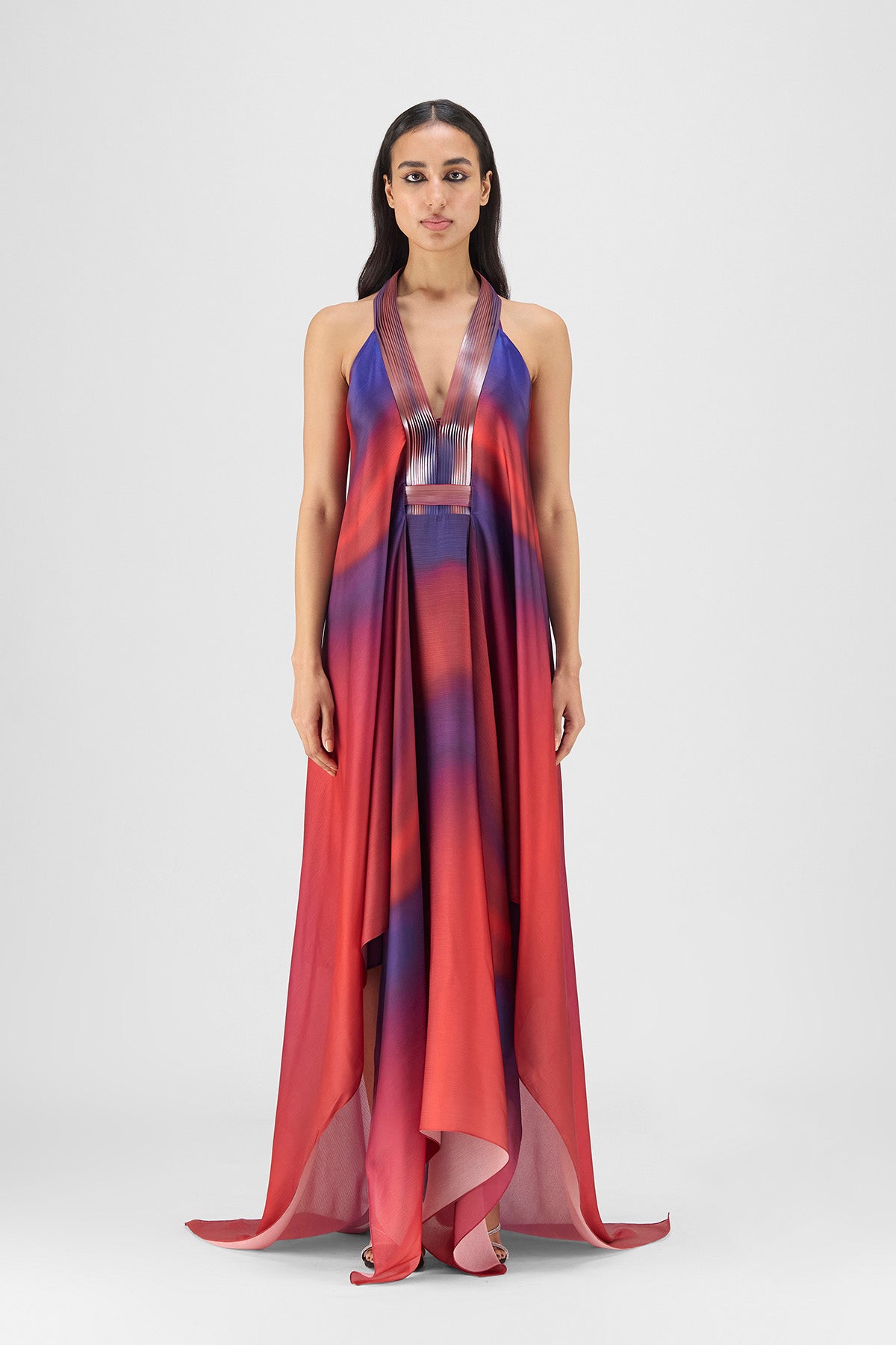PLEATED WATERCOLOR FLUID DRESS