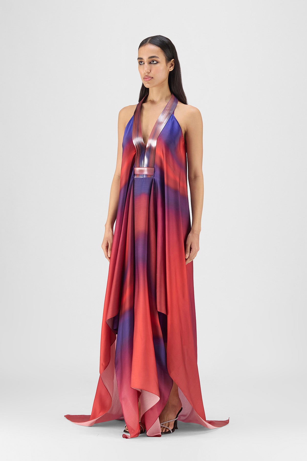PLEATED WATERCOLOR FLUID DRESS