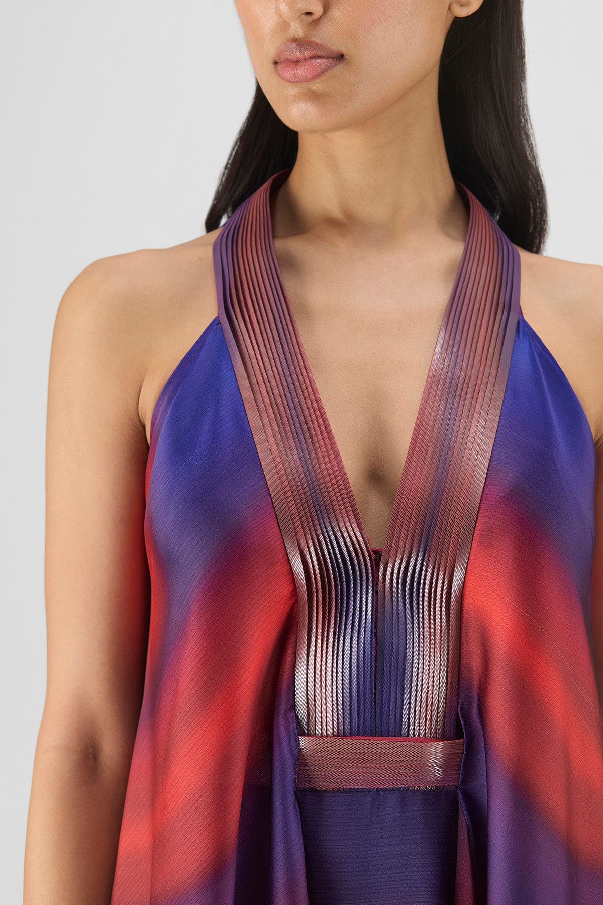 PLEATED WATERCOLOR FLUID DRESS