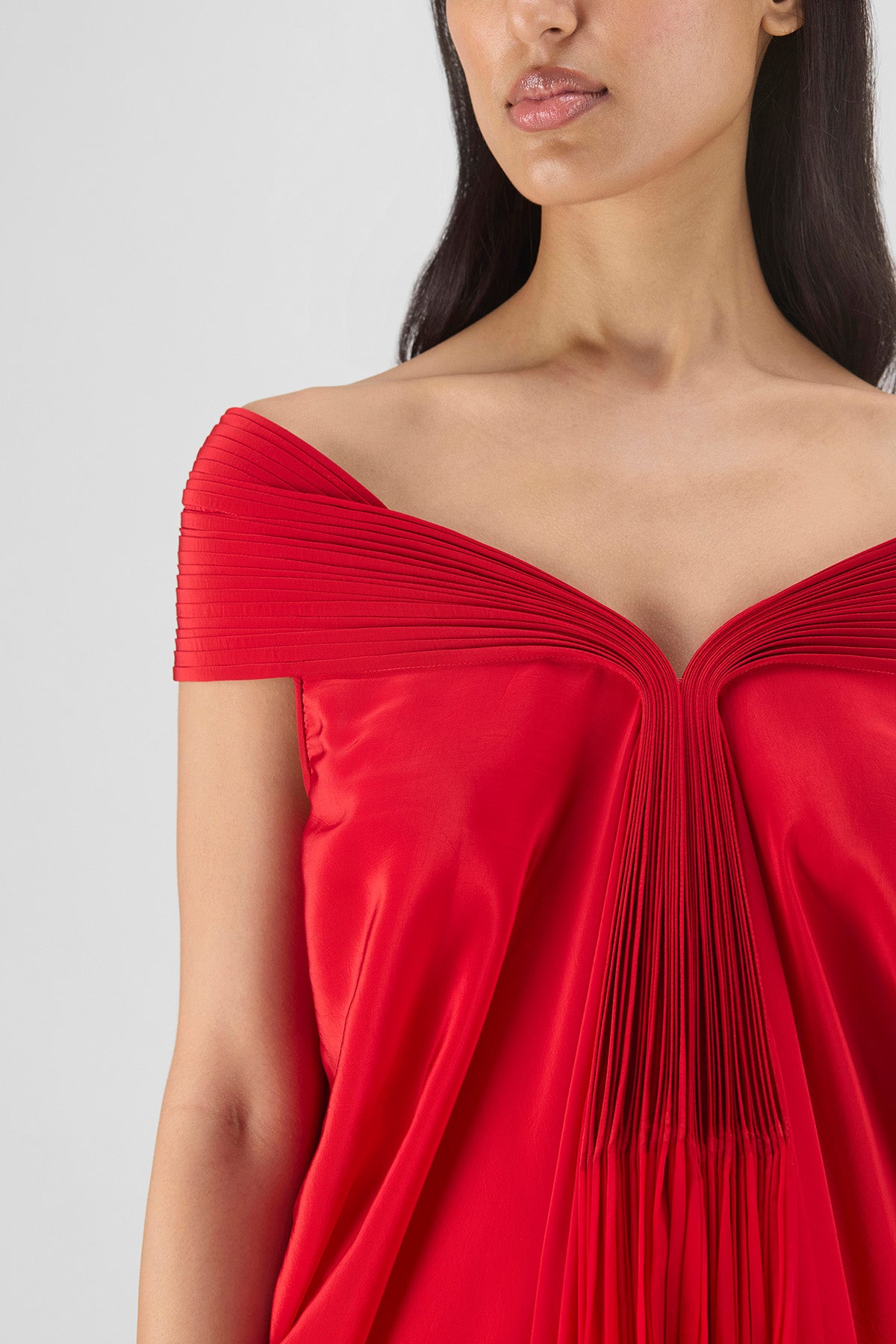 PLEATED COWL DRESS