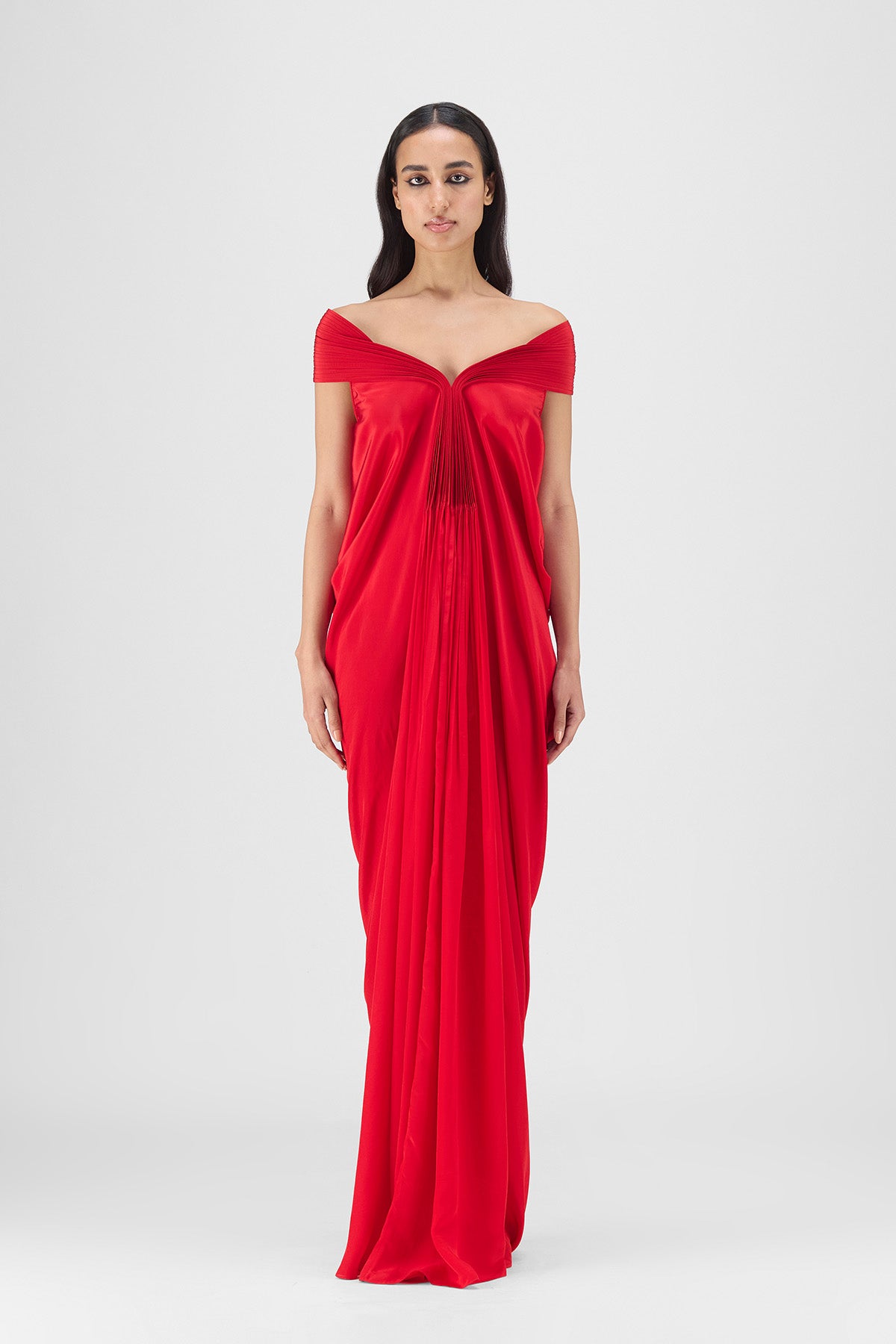 PLEATED COWL DRESS