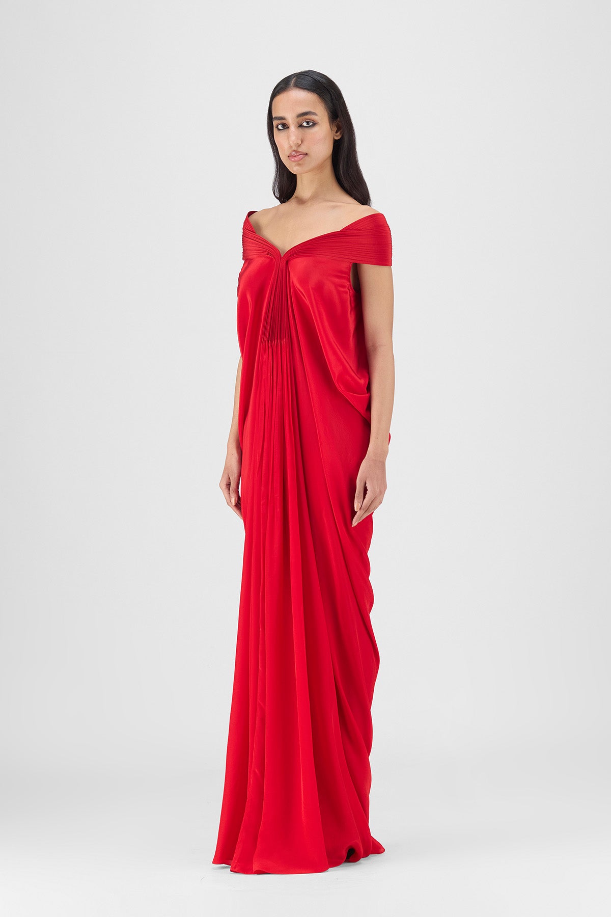 PLEATED COWL DRESS