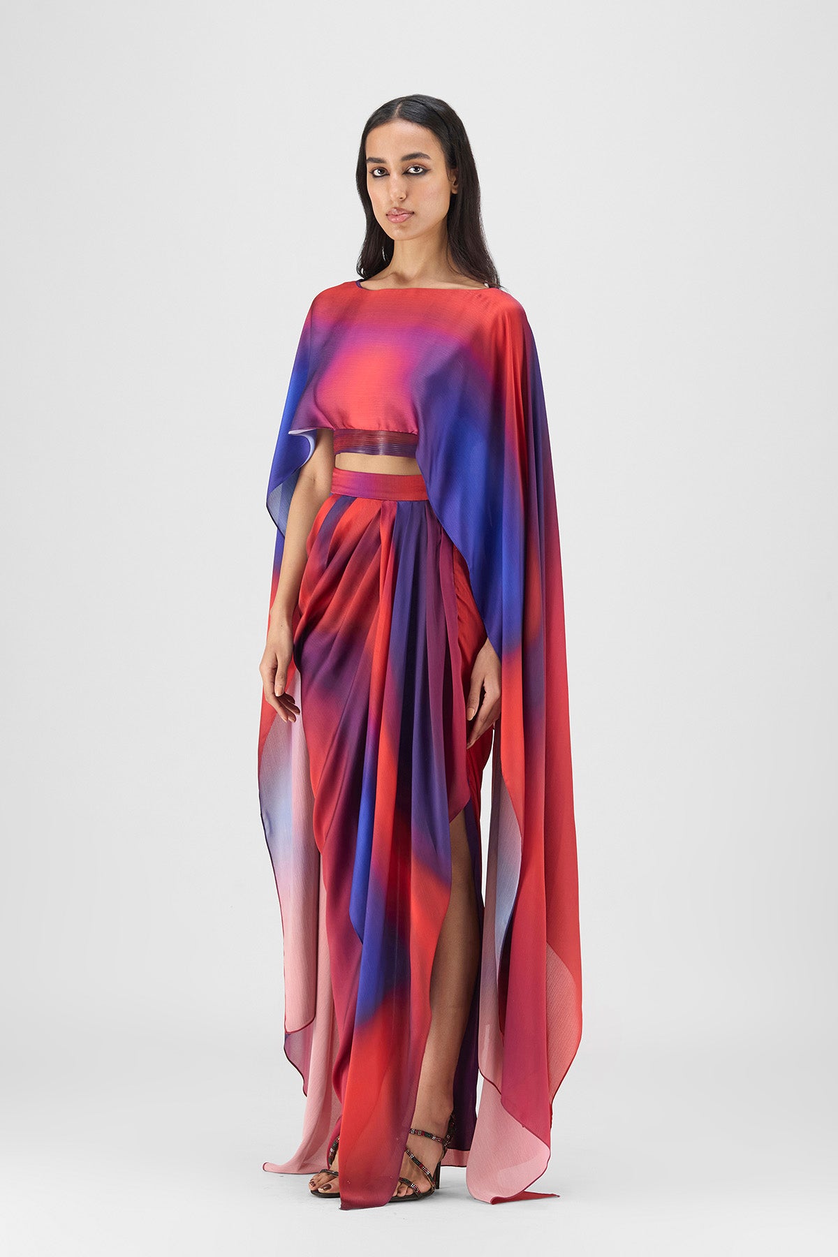 METALLIC WATERCOLOR CAPE AND SKIRT