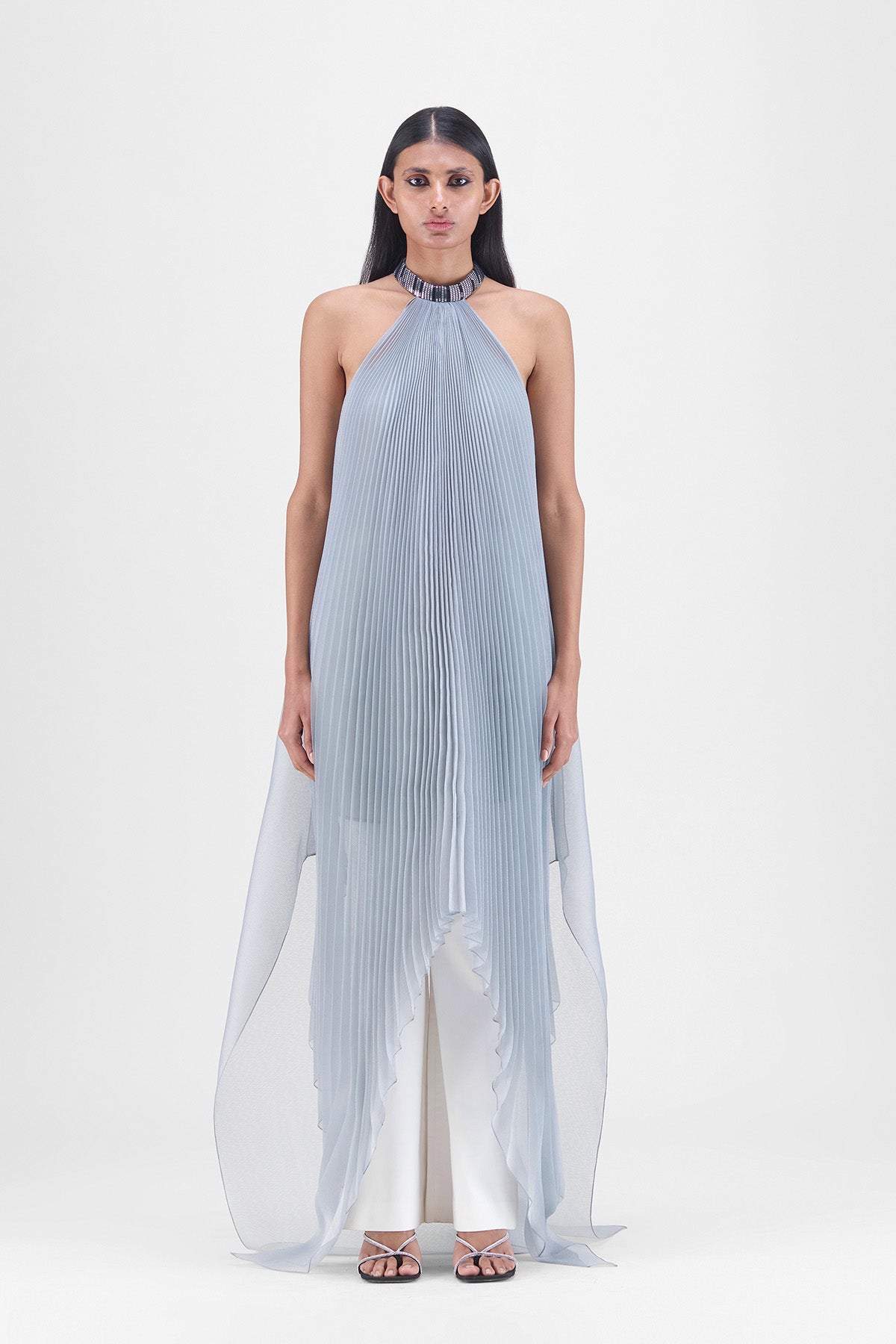 PLEATED HALTER DRESS