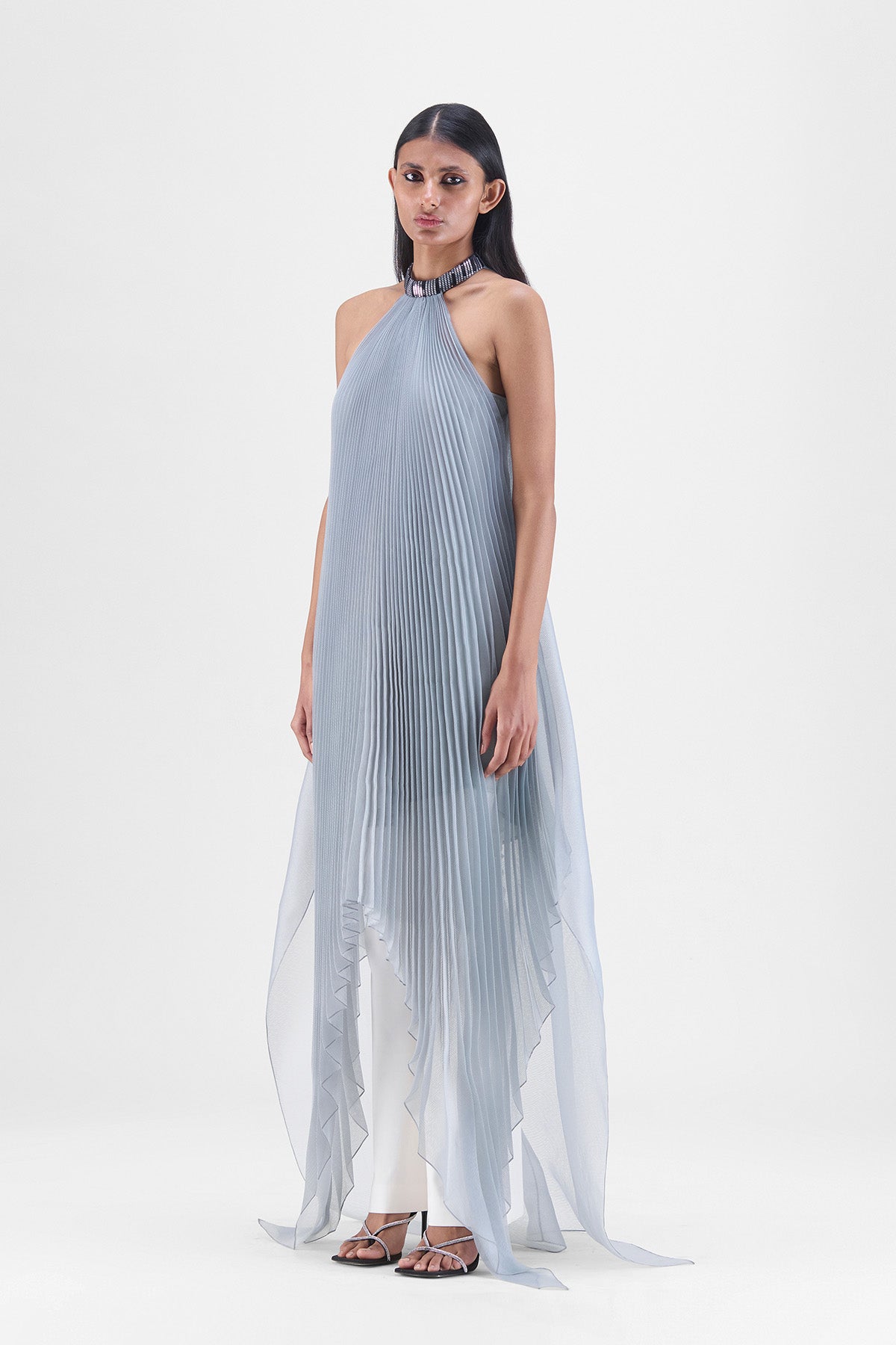 PLEATED HALTER DRESS