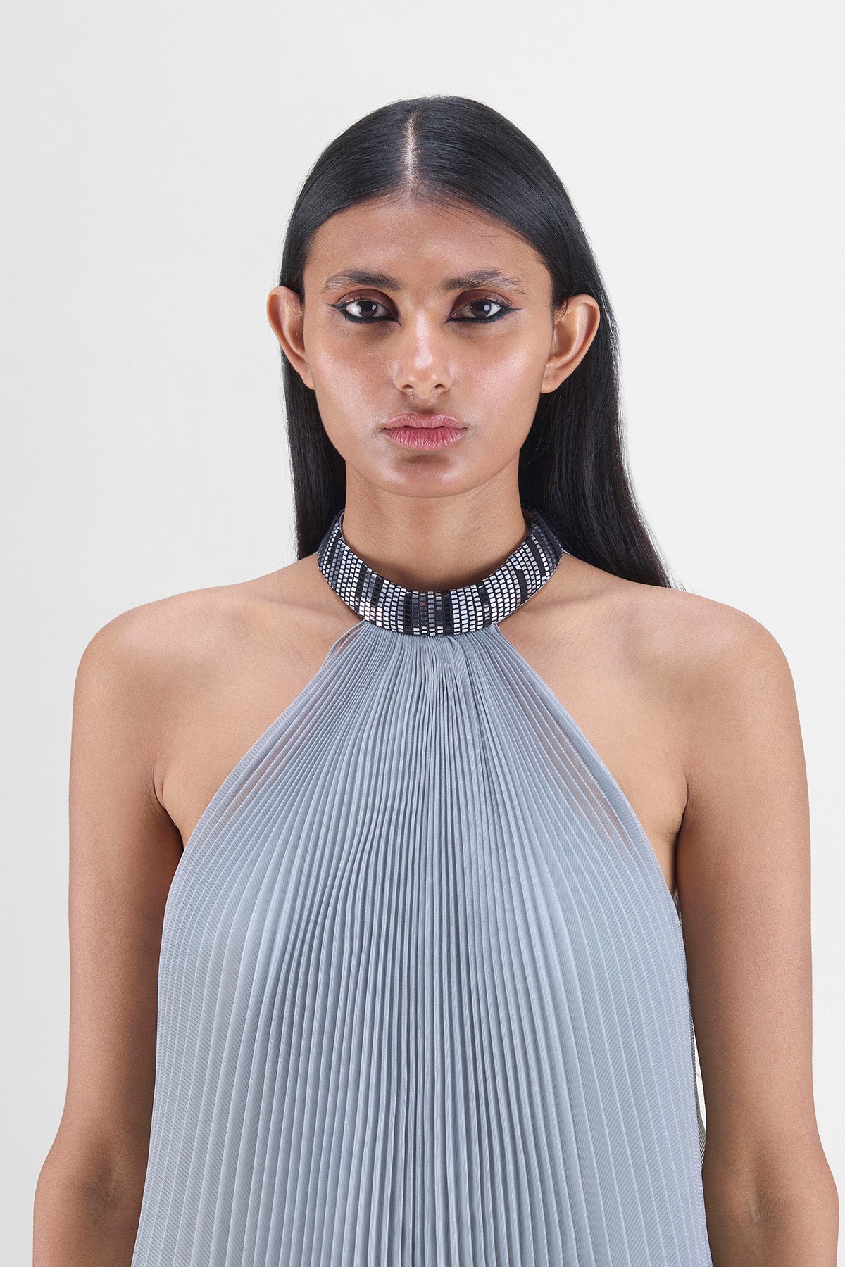 PLEATED HALTER DRESS