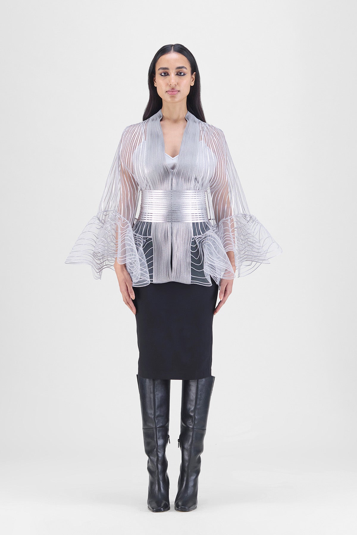 METALLIC CORDED RUFFLE CAPE