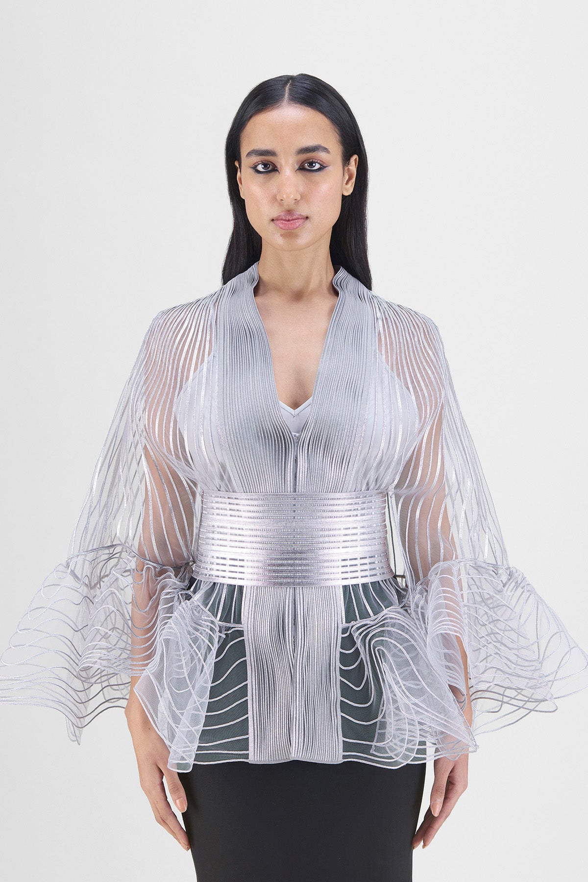 METALLIC CORDED RUFFLE CAPE