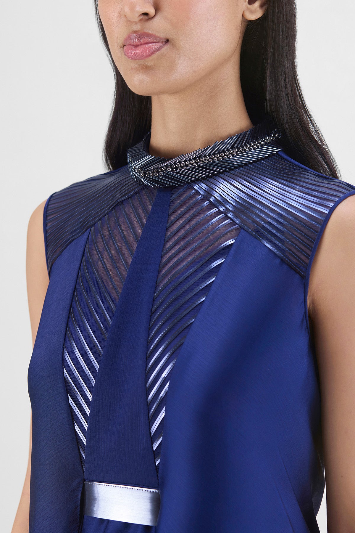 BEADED METALLIC PANELED DRESS