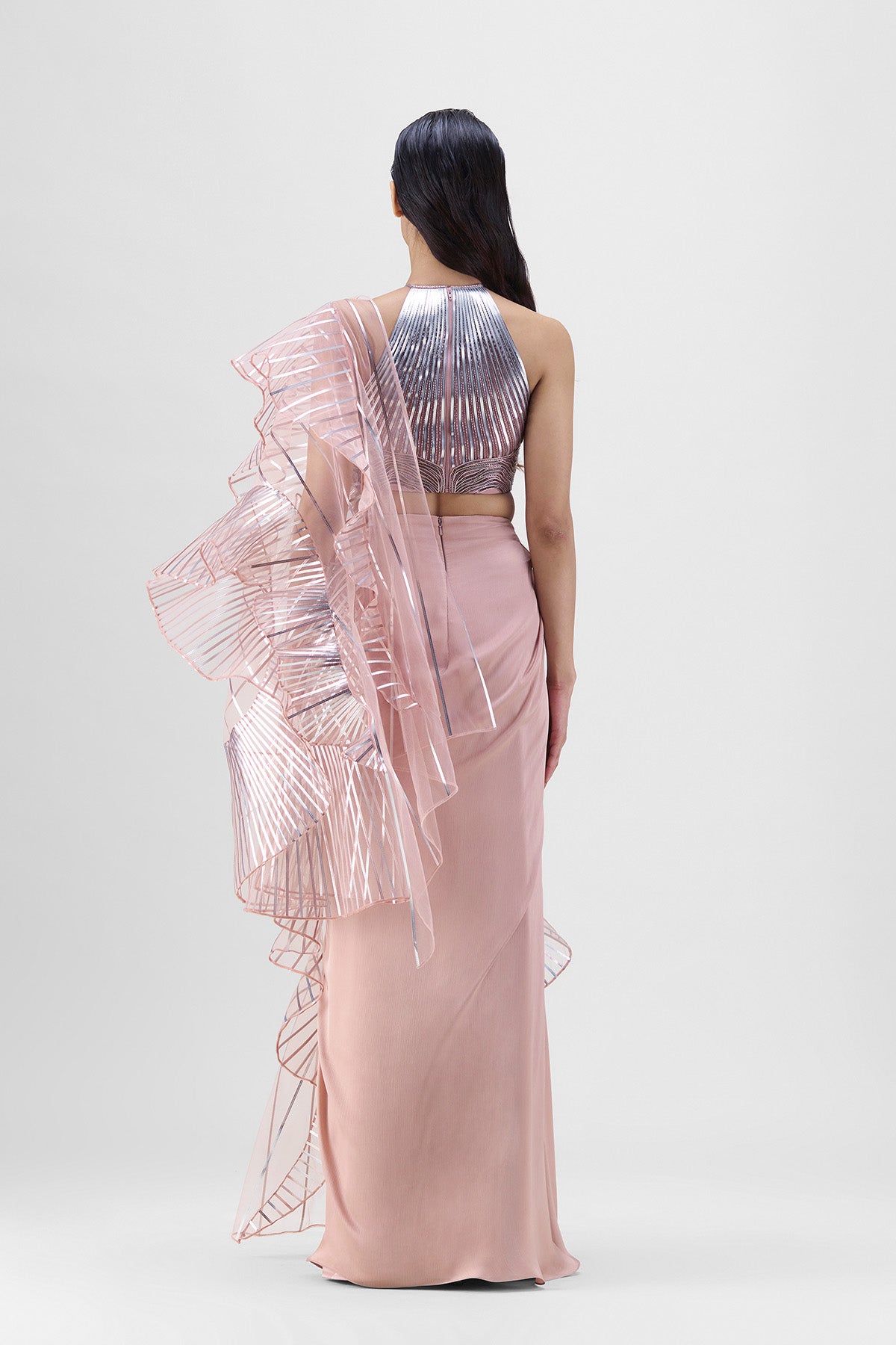Metallic Winged Ruffle Saree