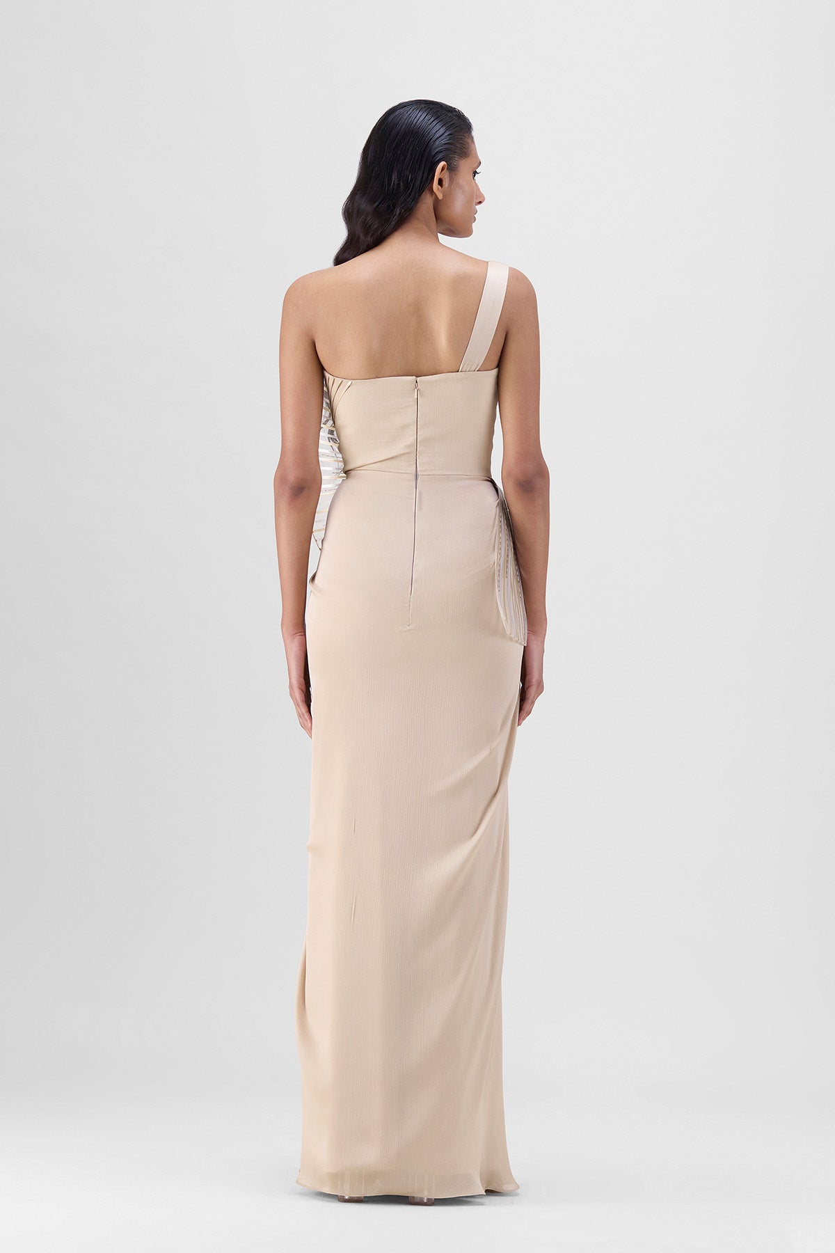 Metallic Sun Ray Draped Gown