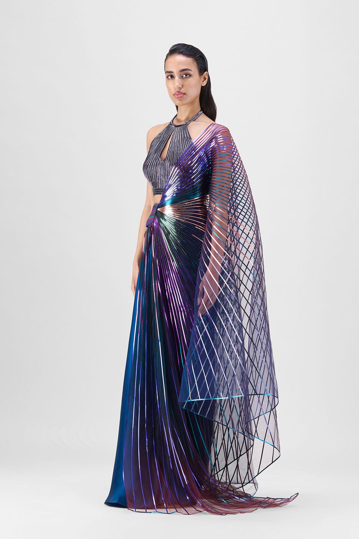 Metallic Multicoloured Winged Saree