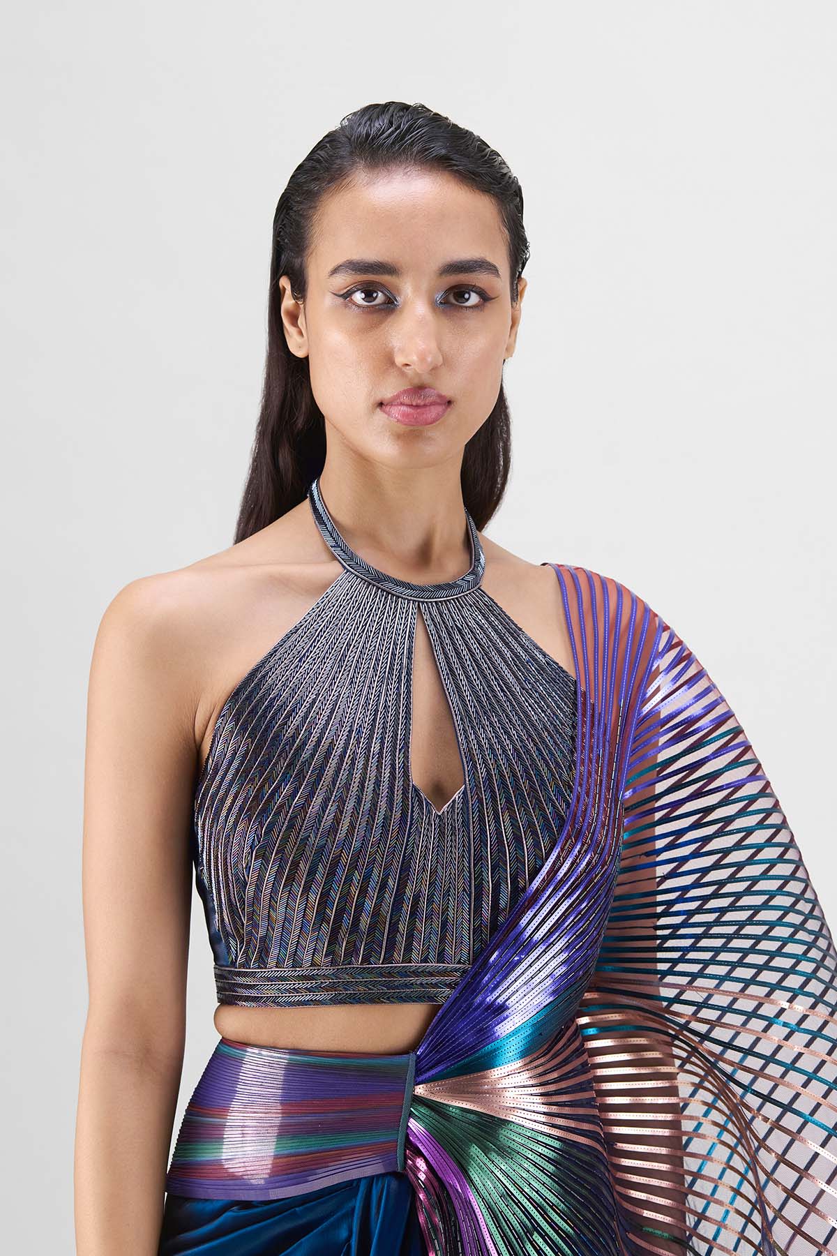 Metallic Multicoloured Winged Saree