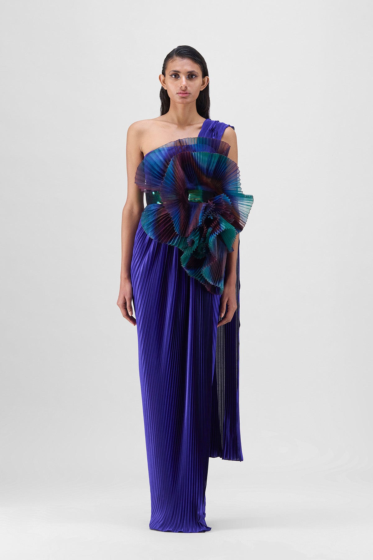 Metallic Sun Ray Draped Gown