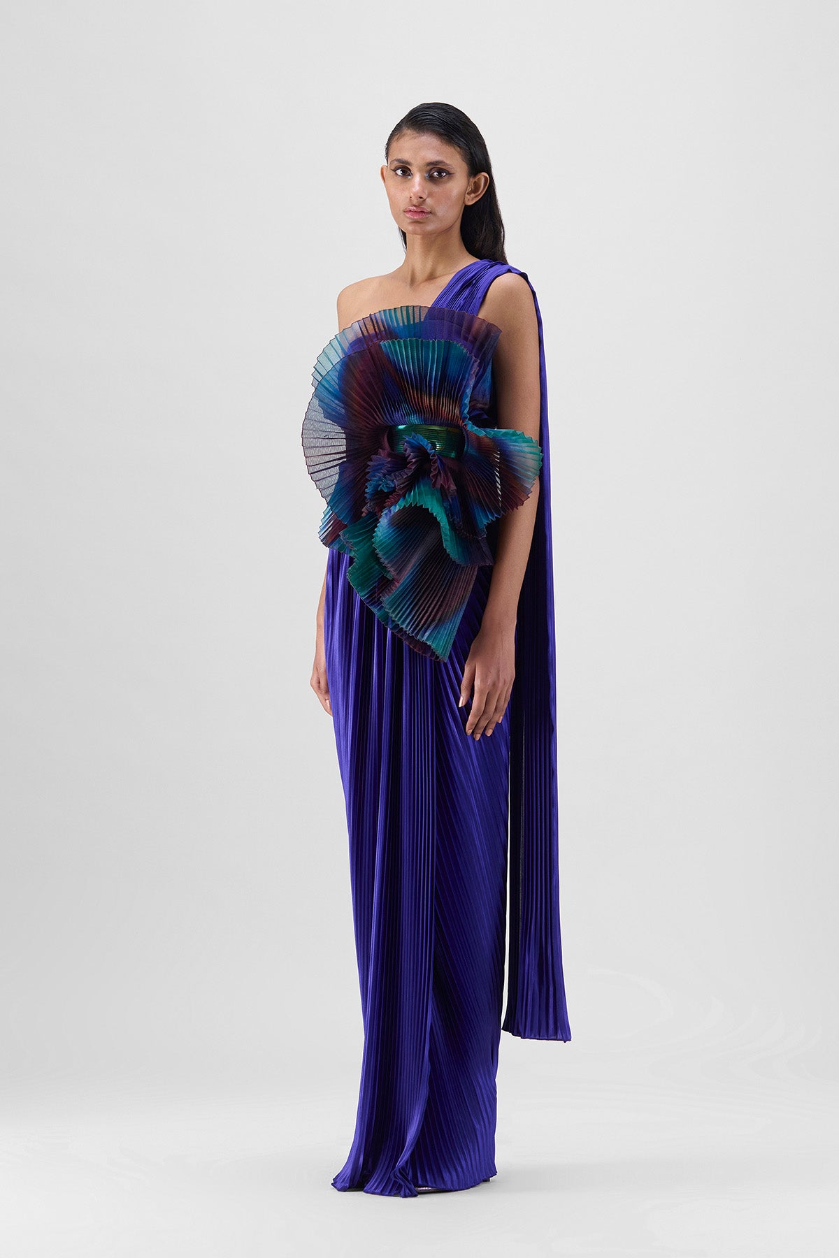 Metallic Sun Ray Draped Gown