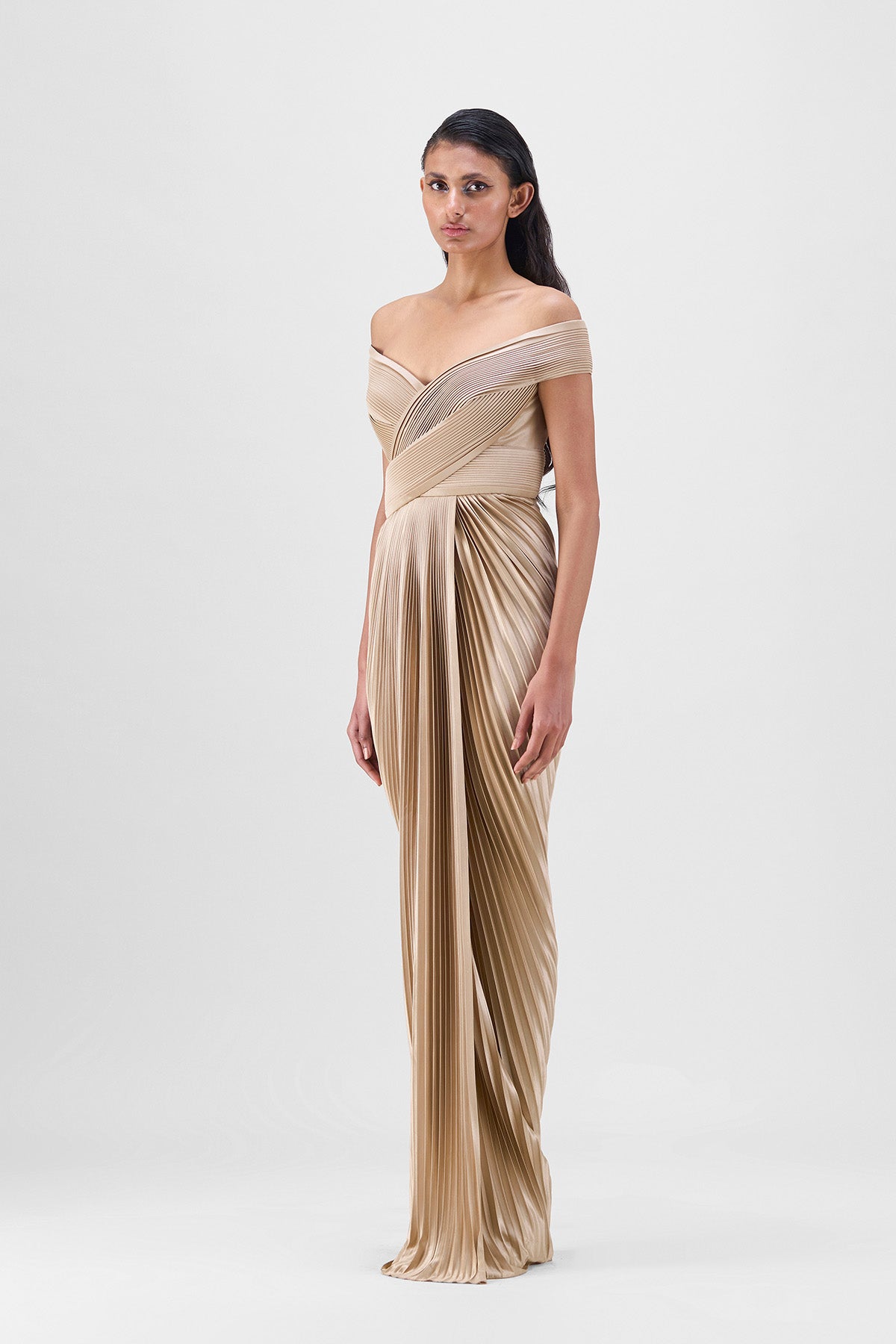 Structured Plissé Gown