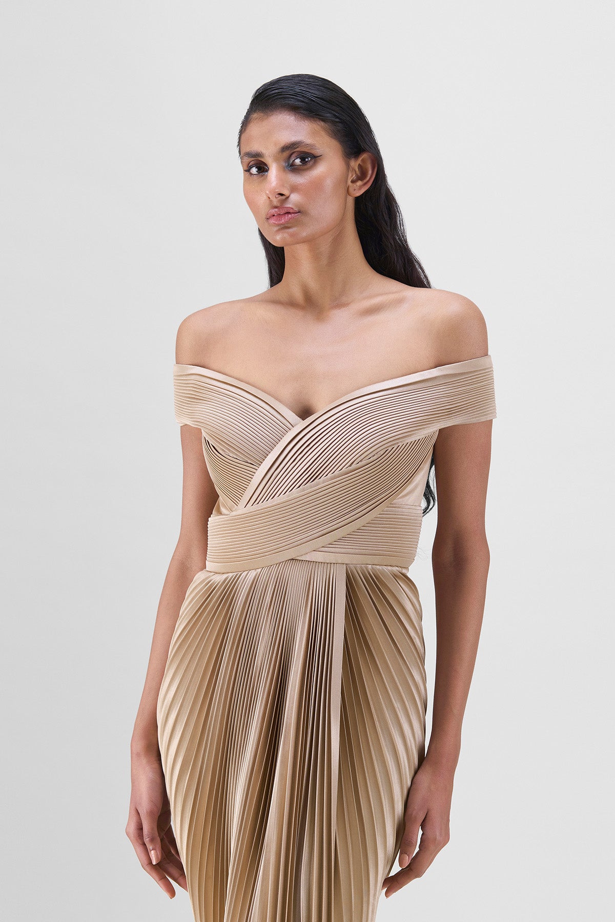 Structured Plissé Gown