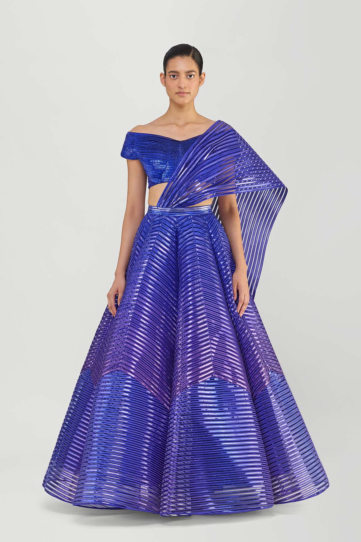 Scaled Top And Tulle Printed Skirt With Drape