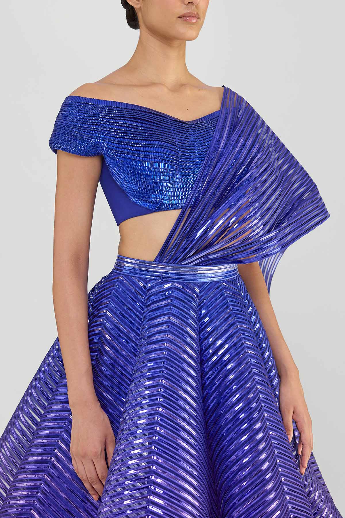 Scaled Top And Tulle Printed Skirt With Drape