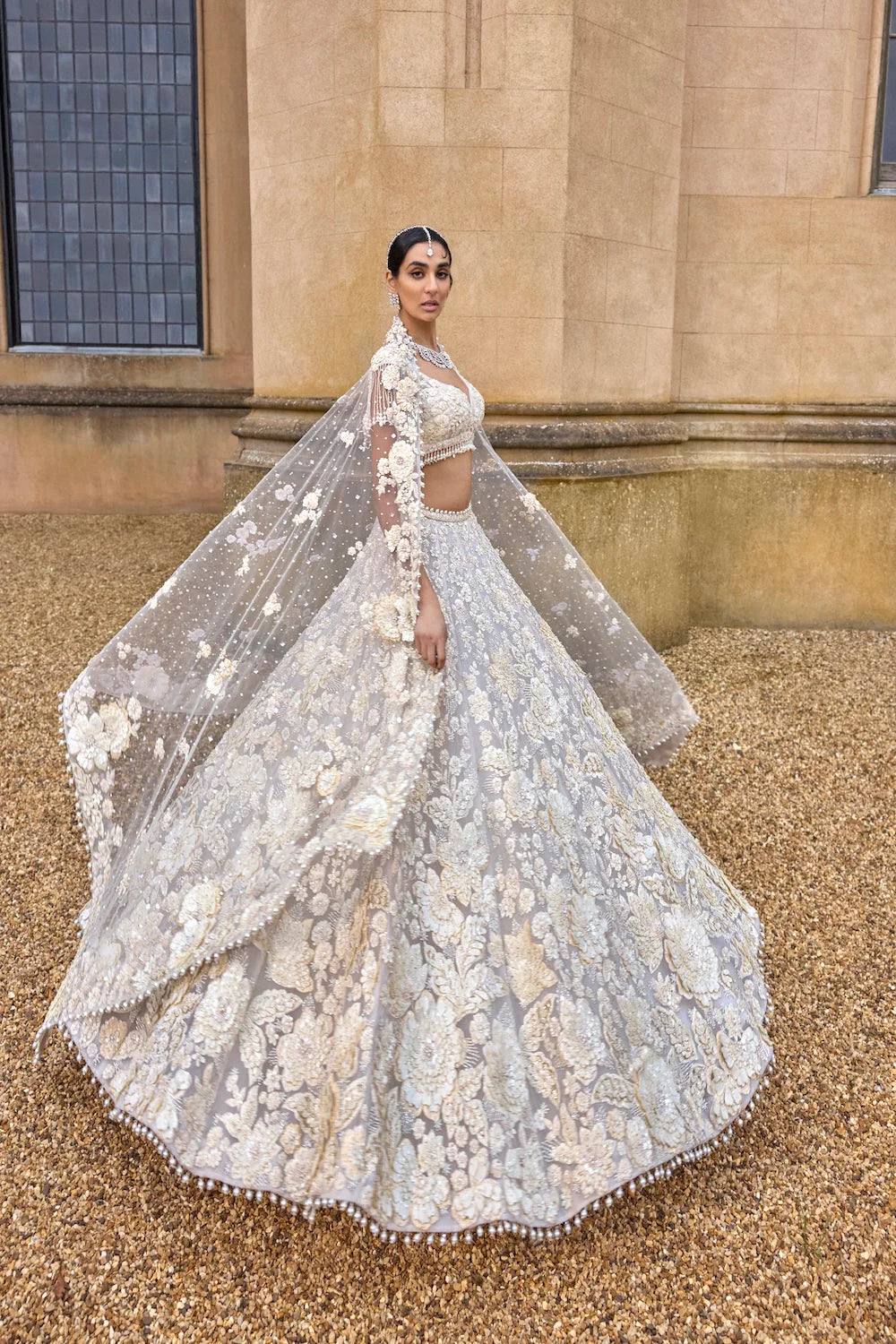 Ivory Three-Dimensional Lehenga Set