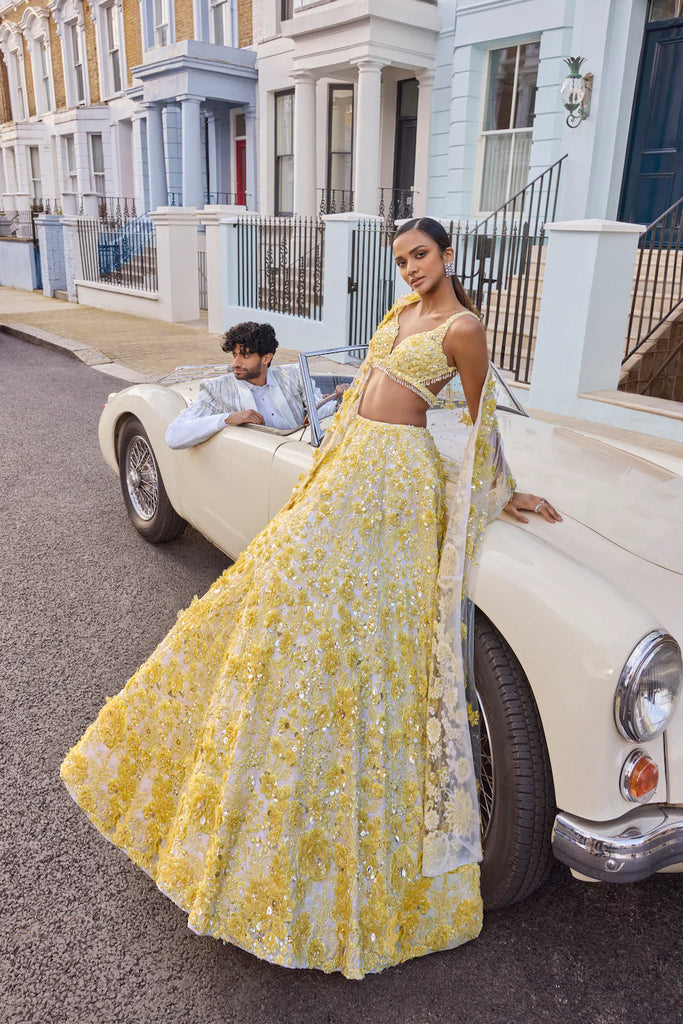 SEEMA DIWAN IN SUNSHINE YELLOW LEHENGA SET
