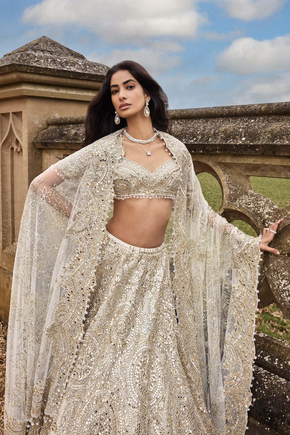 Cream Gold Mirror Lehenga Set