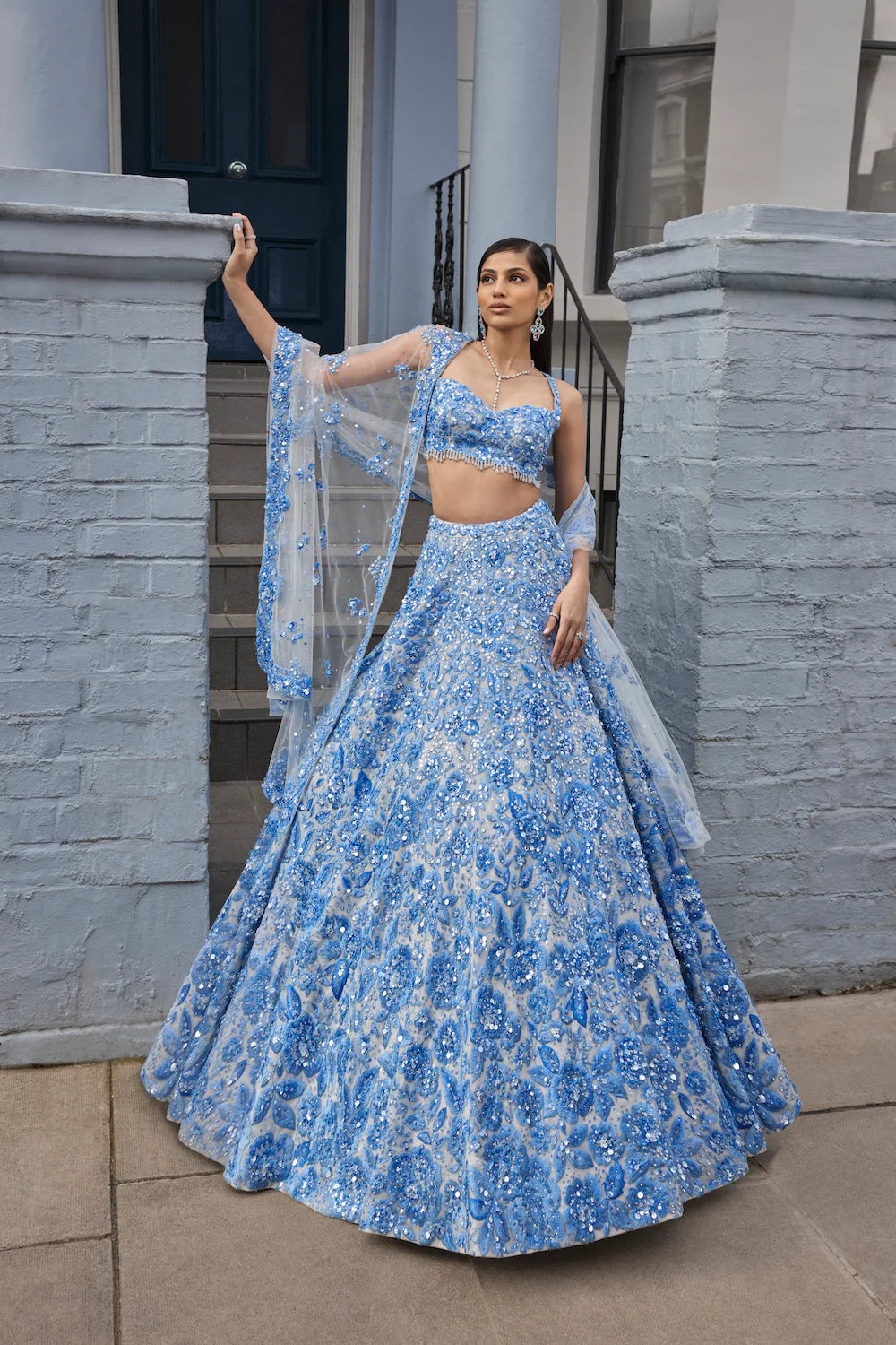 Powder Blue Floral Lehenga Set