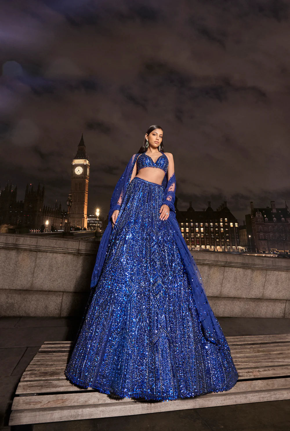 Navy Blue Sequin Lehenga Set
