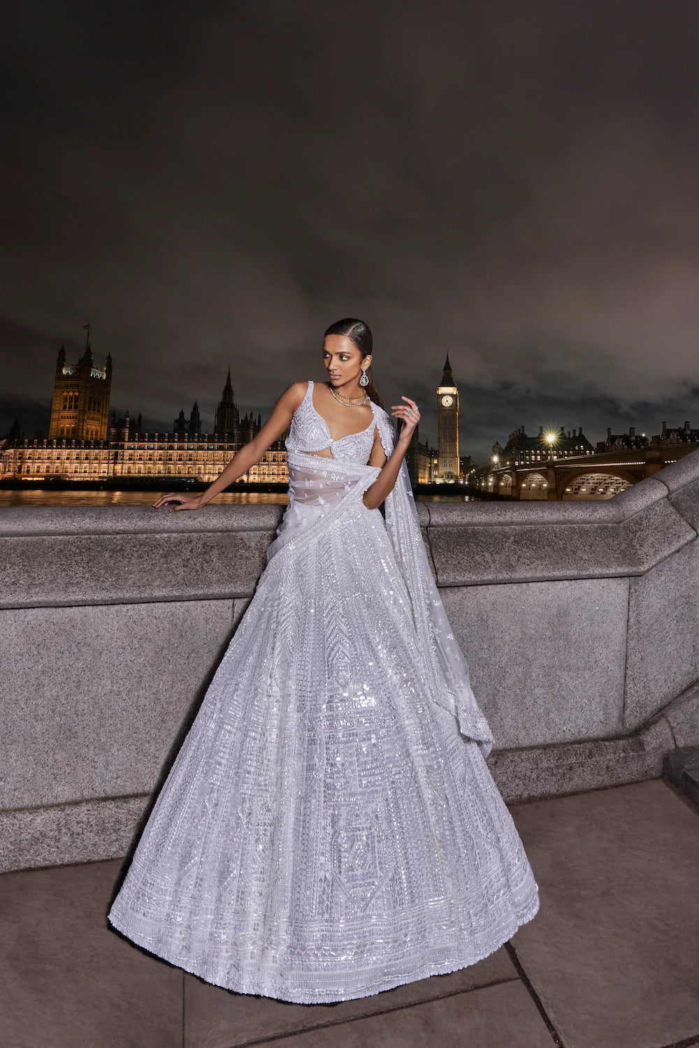 White Sequin Lehenga Set