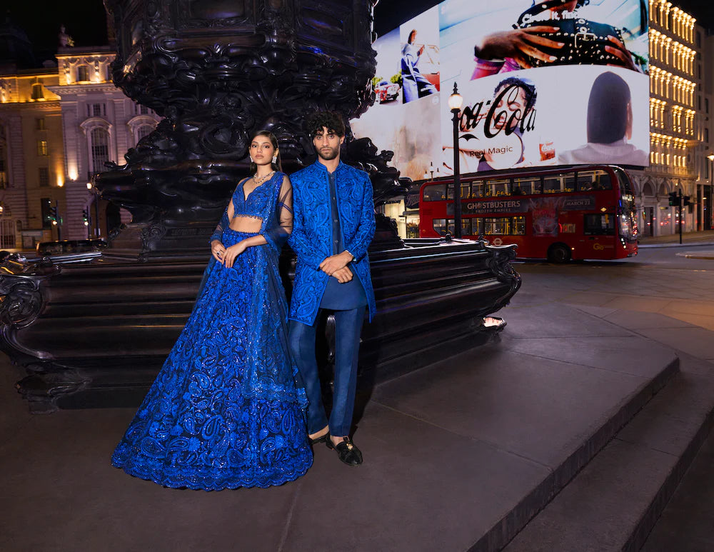 Blue Thread Work Sherwani Set