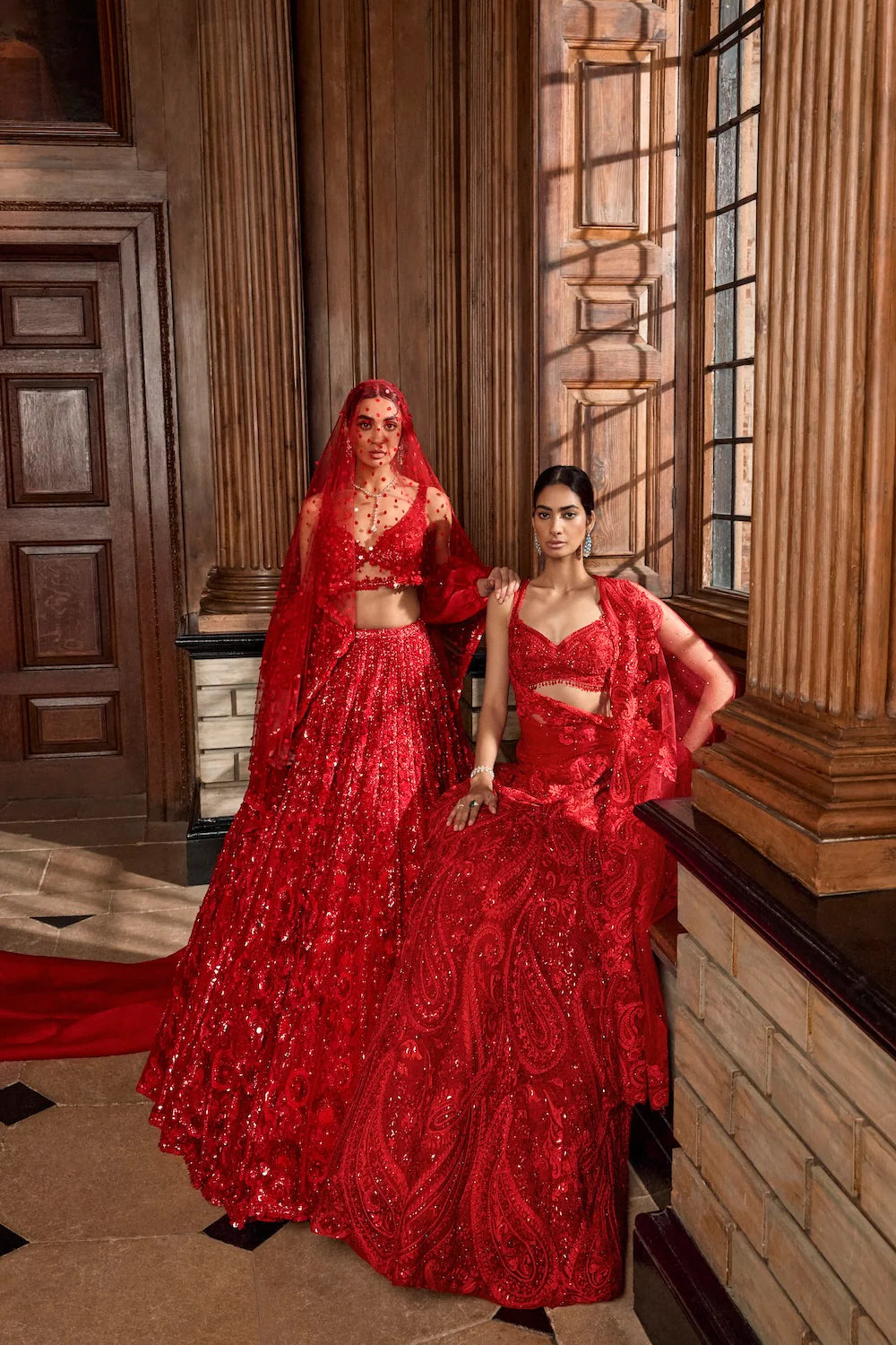 Red Floral Sequin Lehenga Set