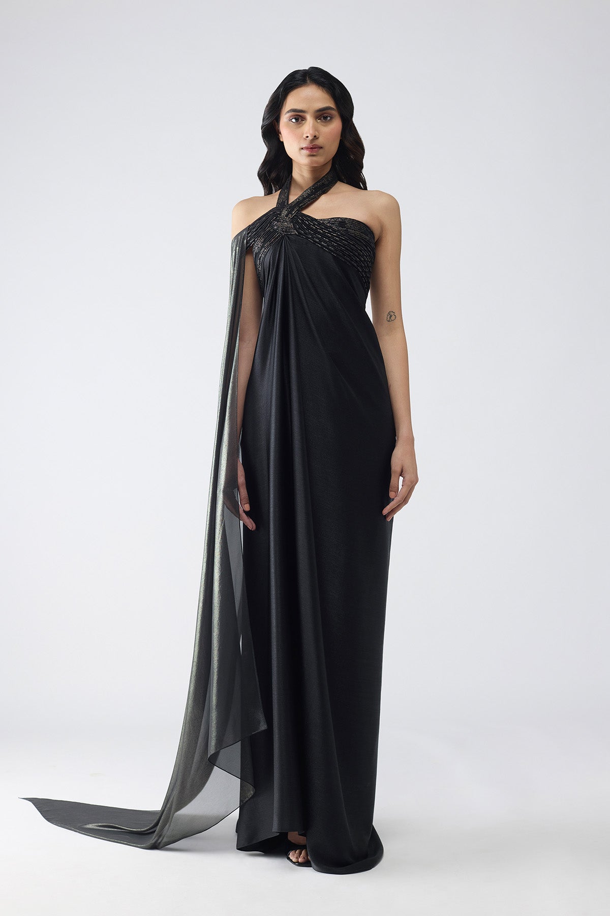 Banarsi Halter Dress with Sleeve Drape