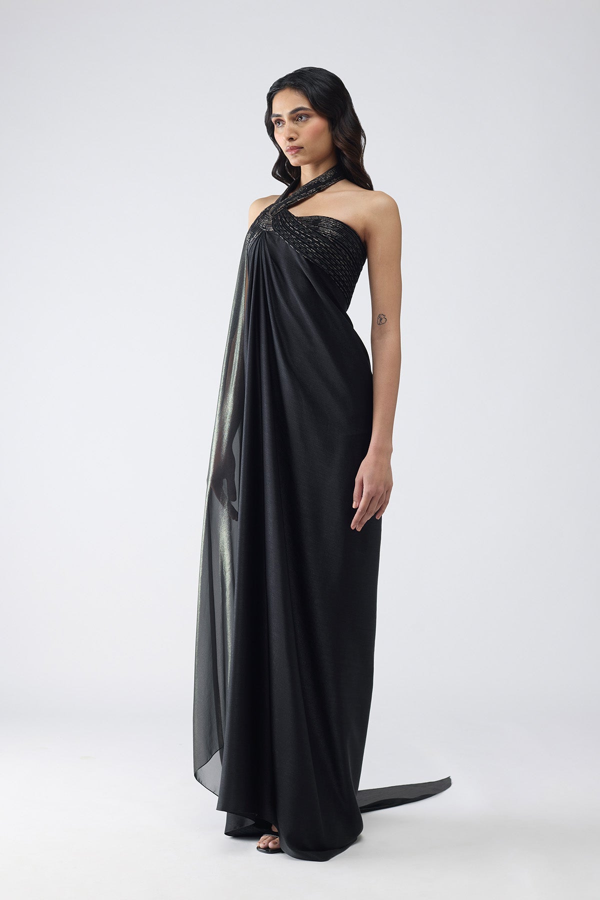 Banarsi Halter Dress with Sleeve Drape