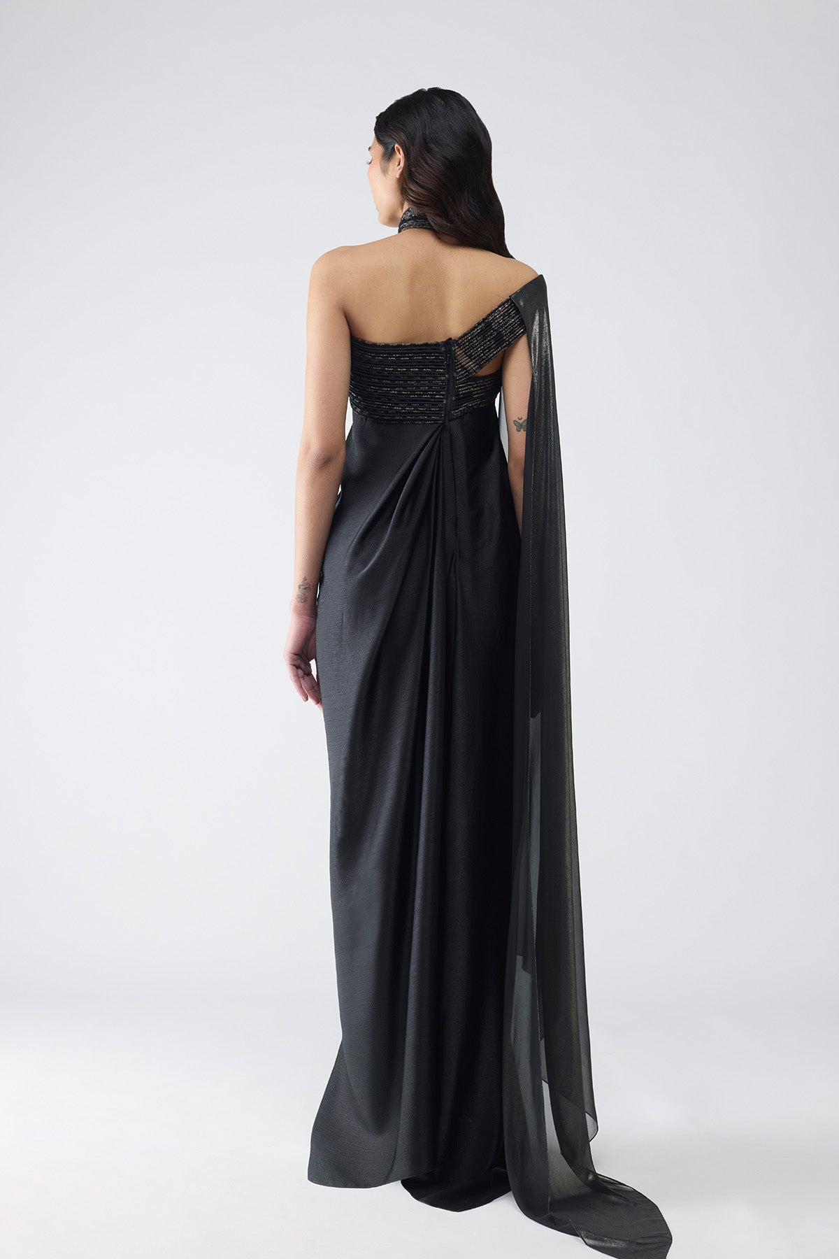Banarsi Halter Dress with Sleeve Drape