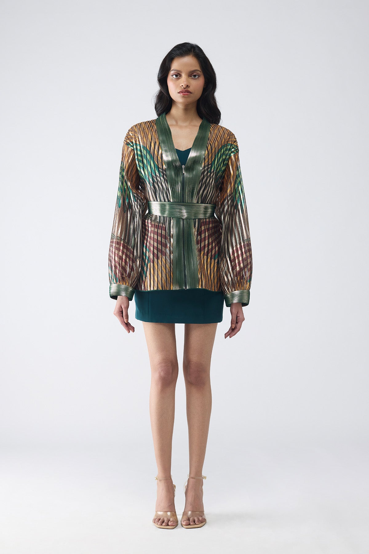 Metallic Fin Print Cape With Short Dress