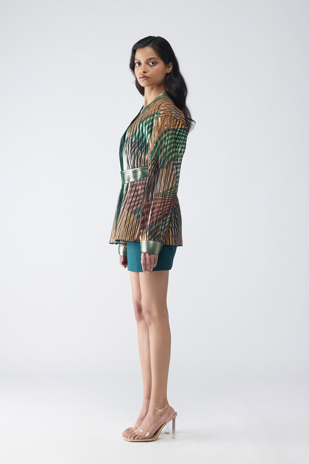 Metallic Fin Print Cape With Short Dress