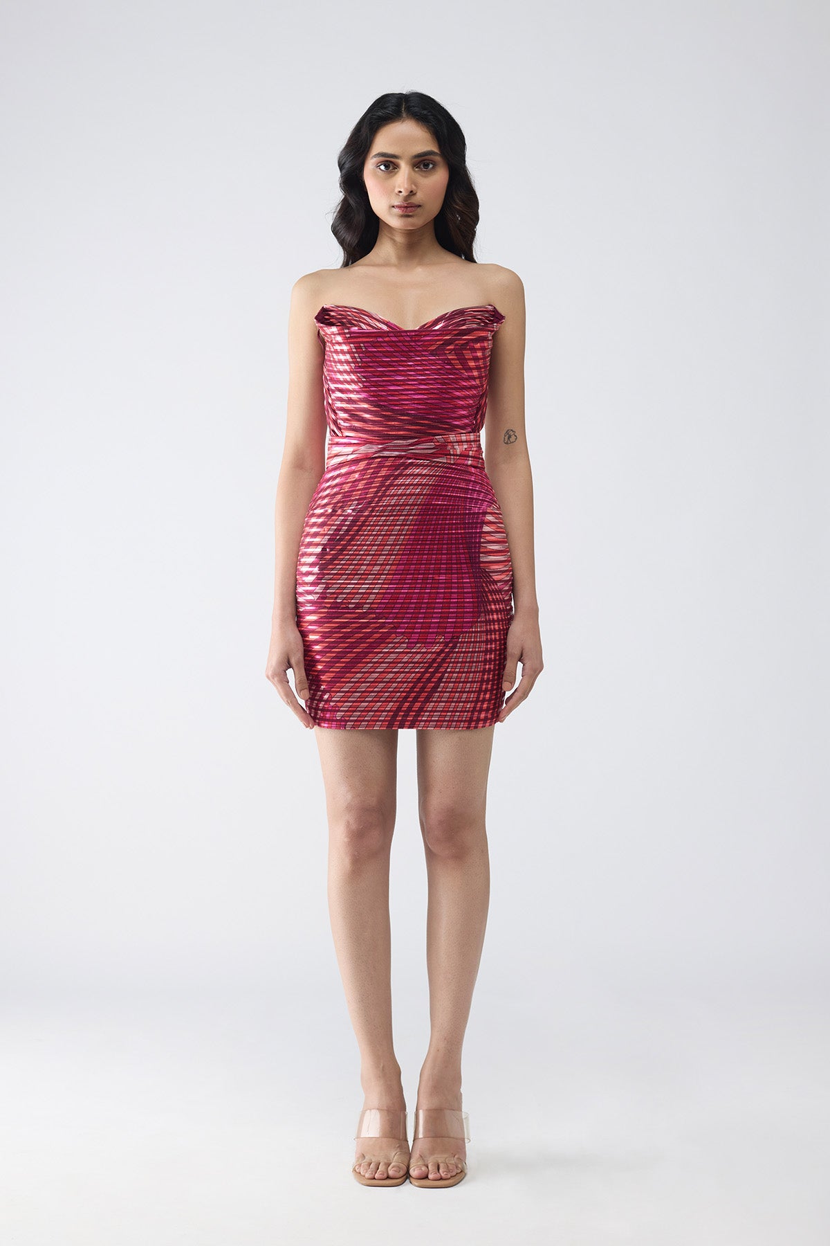 Moulded Metallic Fin Print Short Dress