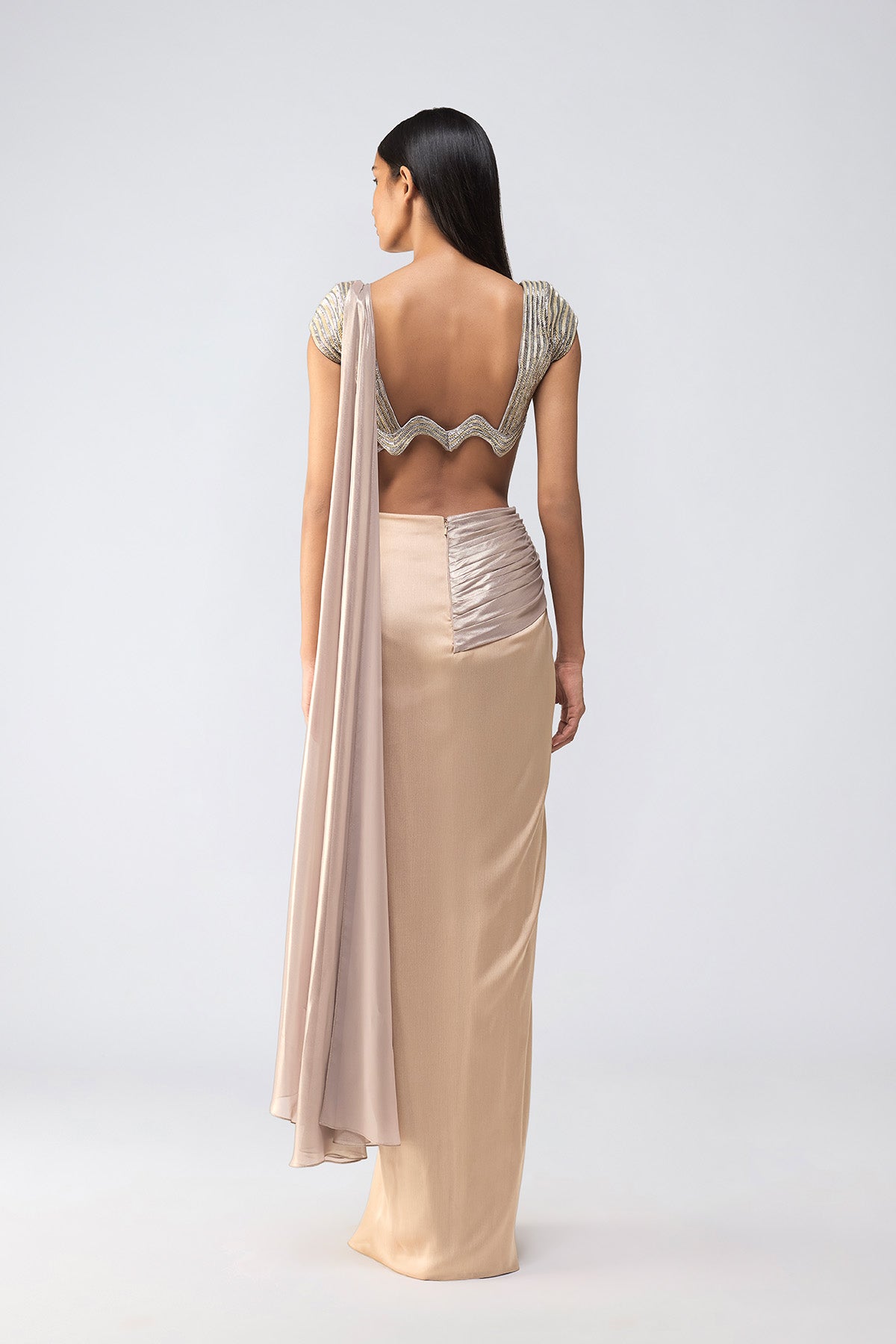 Metallic Scale Top And Draped Saree
