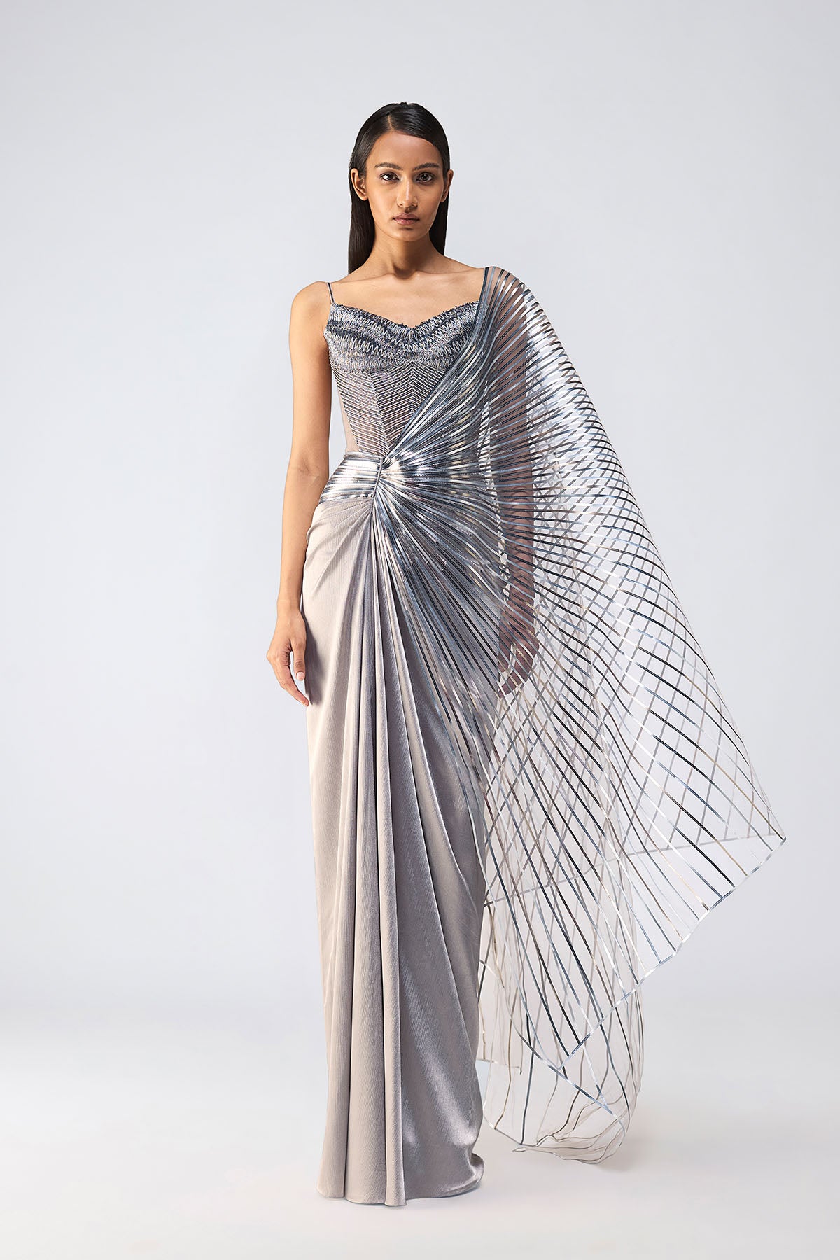 Metallic Scale Corset And Winged Saree