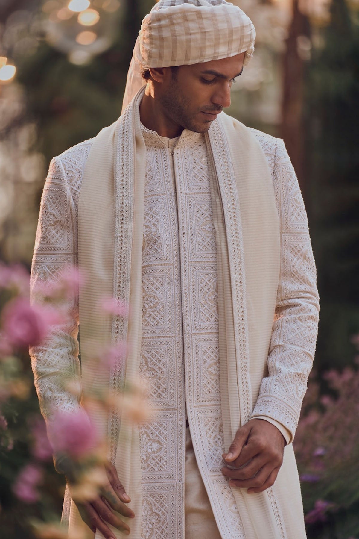 Ivory Geometric Sherwani Set