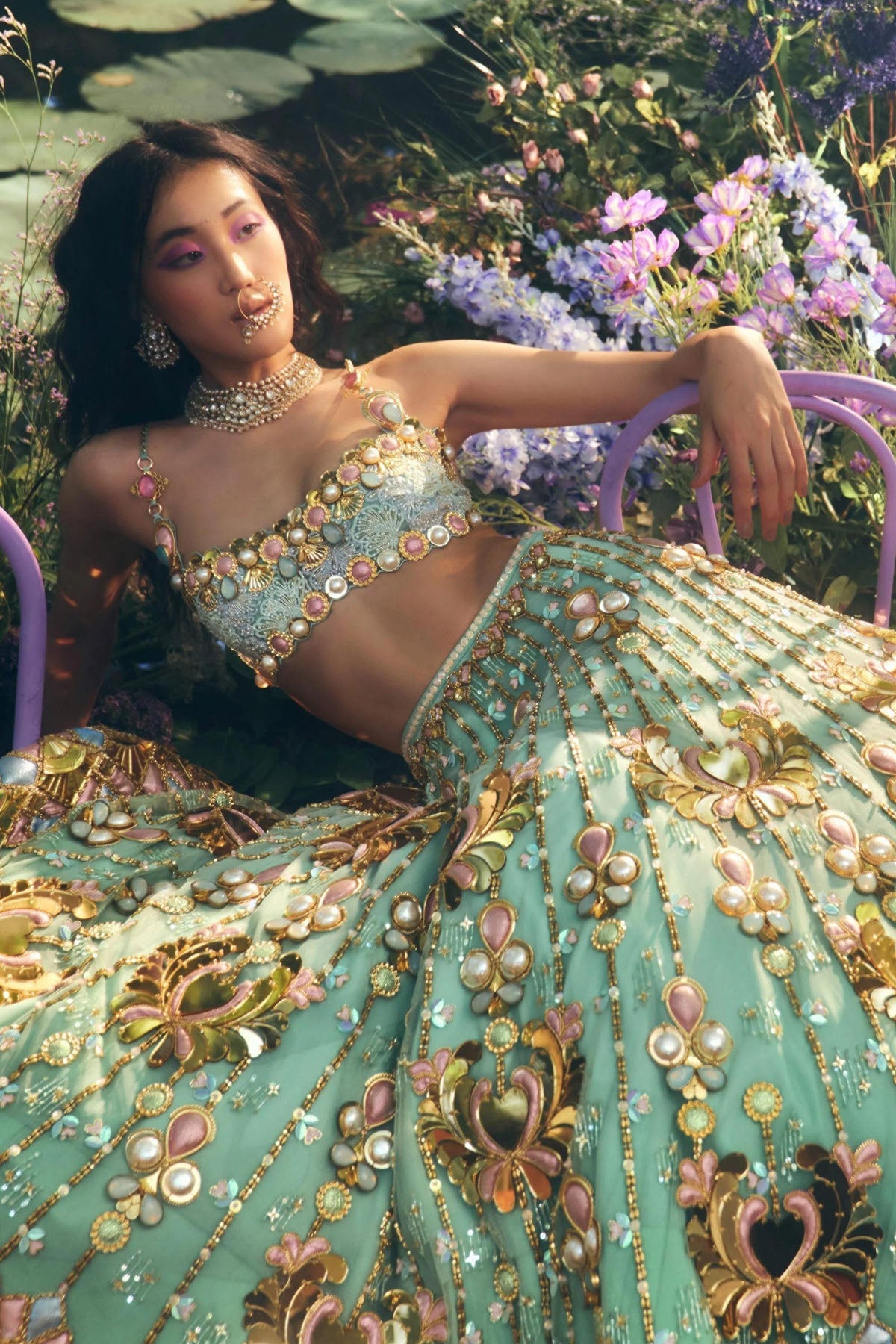 CELESTE - TEAL LOTUS LEHENGA SET