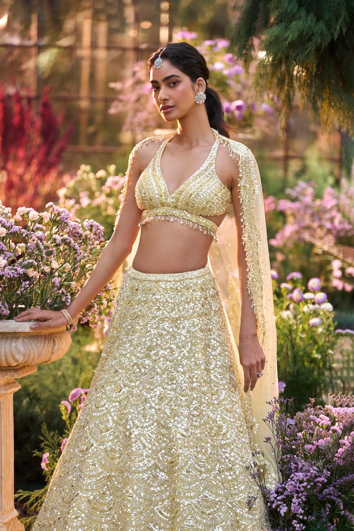 Lemon Yellow Sequin Lehenga Set