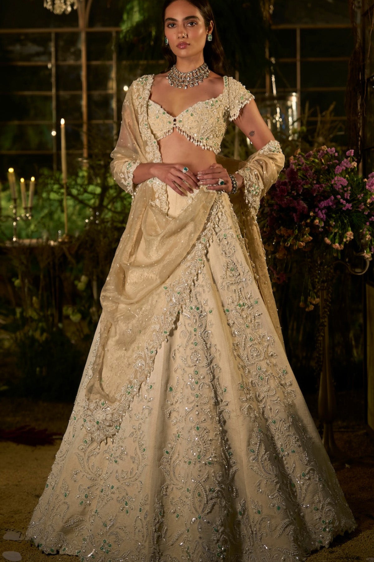 Light Gold Pearl Lehenga Set