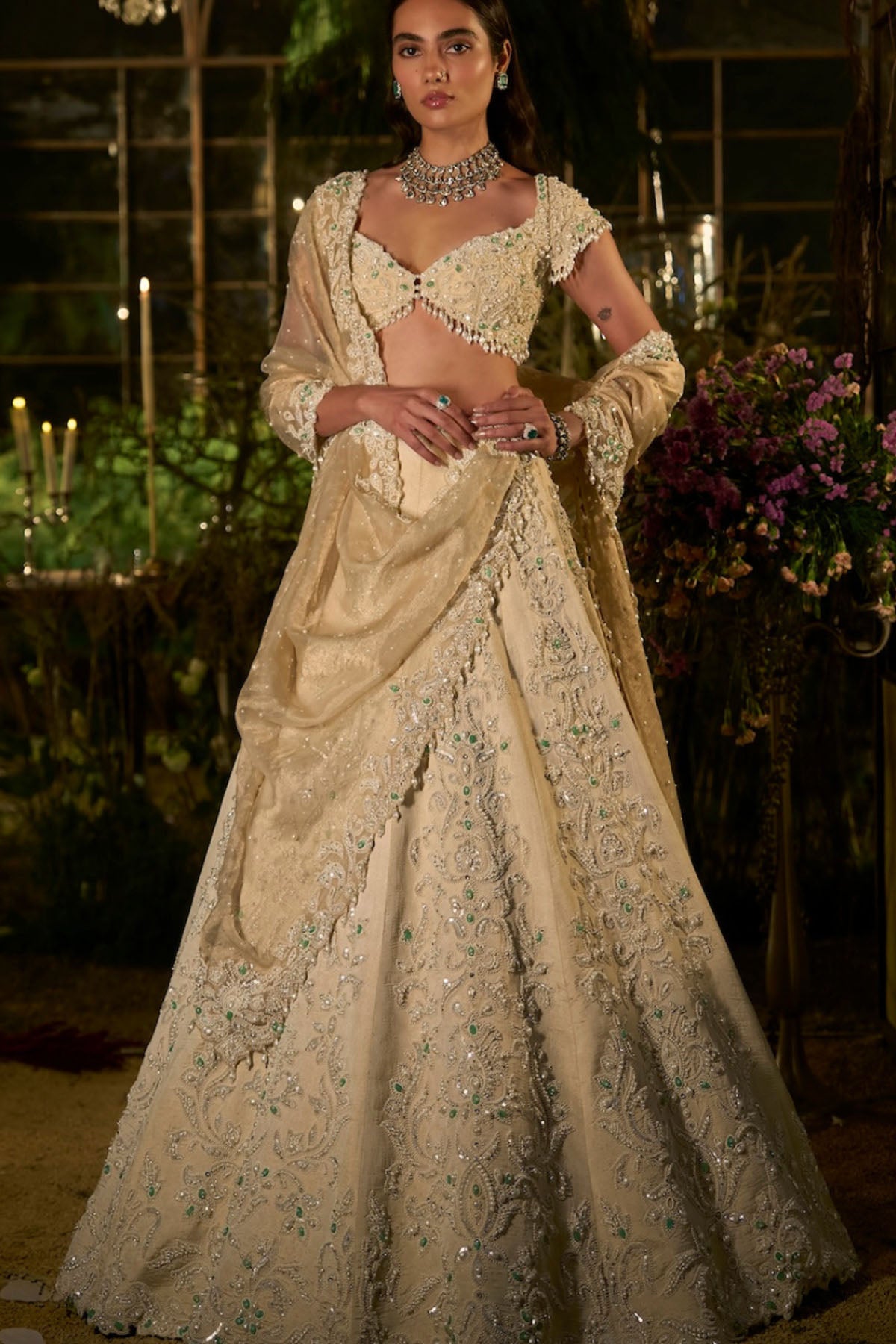 Light Gold Pearl Lehenga Set