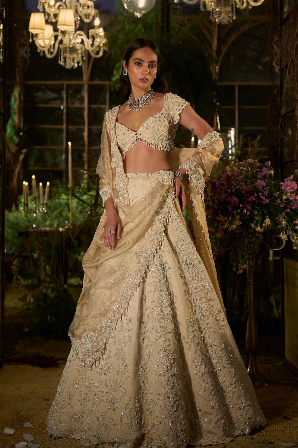Light Gold Pearl Lehenga Set