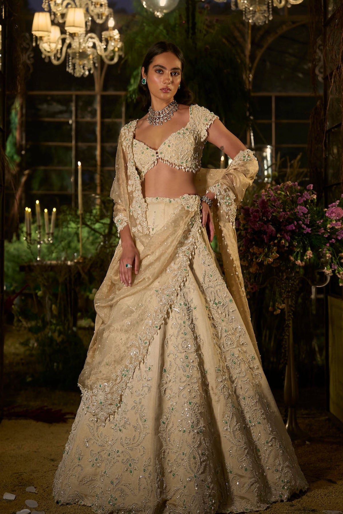Light Gold Pearl Lehenga Set